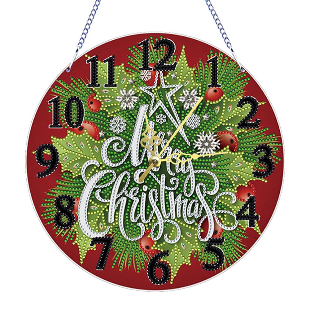 2D Flat DIY Xmas 5D Hanging Clock Art Craft Irregular Shaped Drilling Diamond Art Clock Pendant Kit for Living Room Decoration