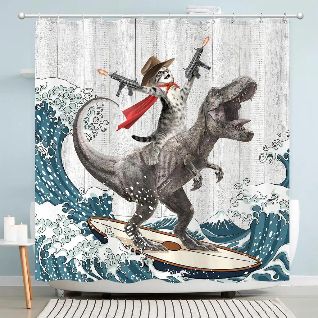 Japanese Style Shower Curtain Koi Fish Cherry Blossom Sun Sea Wave Octopus Landscape Polyester Fabric Curtains Bathroom Decor