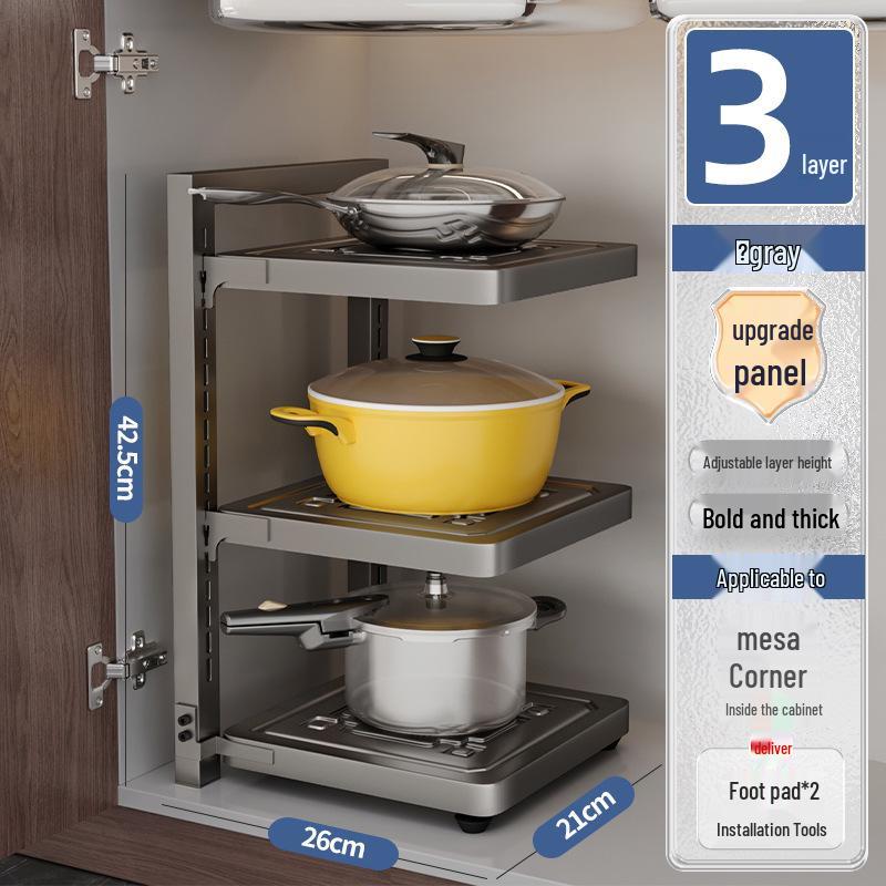 Adjustable Multi-Layer Kitchen Pot Rack - Floor-Standing Countertop Organizer and Cupboard Storage Solution