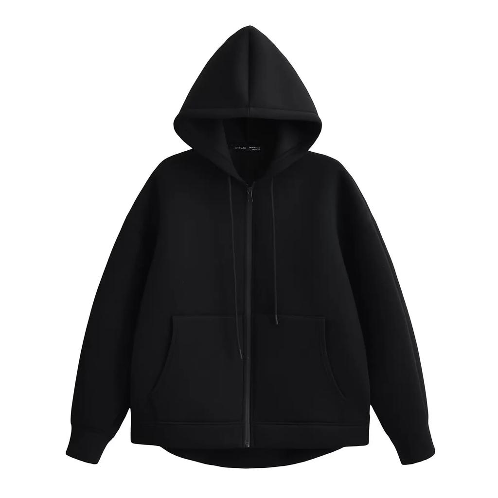 Autumn Women Gray Jacket With Hood Long Sleeve Big Pocket Zipper Jacket Coat Woman Loose Casual Outerwear Coat Tops