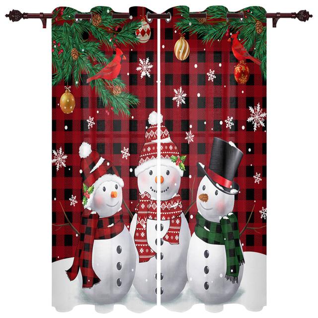 Christmas Tree Snowman Snowflake Window Curtains for Bedroom Luxury Kitchen Curtains Living Room Christmas Curtains