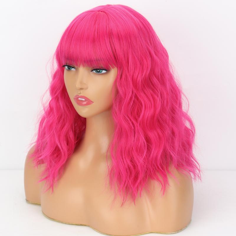 

MISSQUEEN Светло-фиолетовый цвет Синтетическое волокно Длиной до плеч Натуральный волнистый парик с челкой Косплей Повседневная одежда Модный короткий волнистый парик