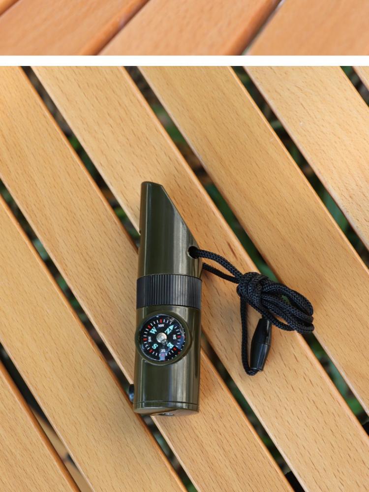 1Pc Outdoor Camping 7-in-1 Multifunctional Survival Whistle with Flashlight, Thermometer, and Compass