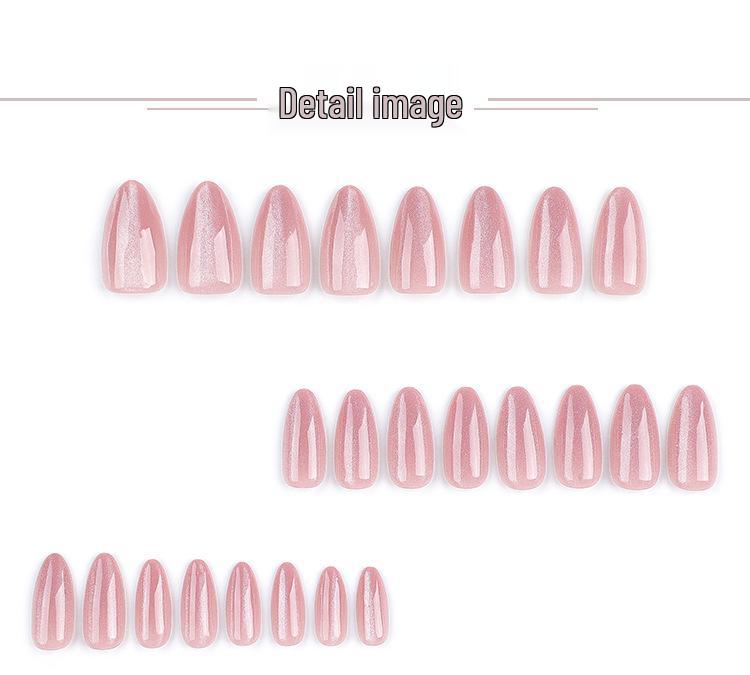 Cat Eye Nude Pink Reusable False Nails - Finished Manicure Tips, European & American Style