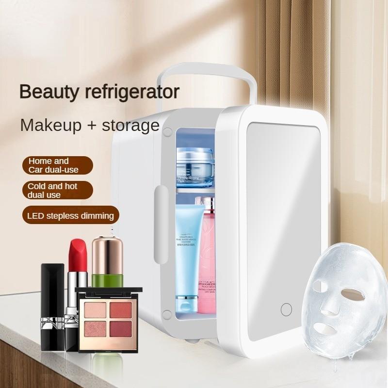 24 * 23 * 17.5cm Small Fridge With Makeup Mirror Mini Car Refrigerator Home & Car Dual-use Skin Care Products Refrigerating Equipment
