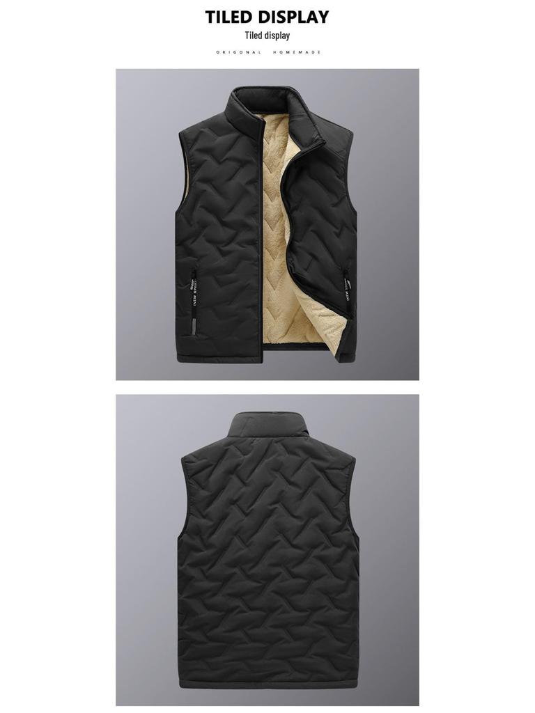 Men's Autumn Winter Stand Collar Warm Cotton Vest: Sleeveless, Plus Size, Casual Jacket