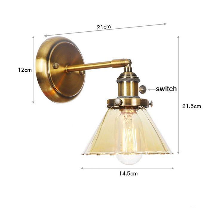 Vintage Brass Switch Wall Sconces, Amber Clear or White Glass Shade Wall Lights,Gold Bathroom Vanity Light Fixtures