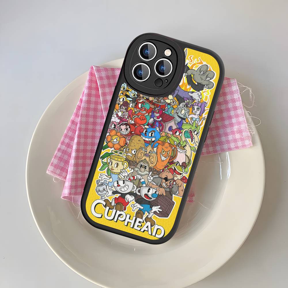 C-Cuphead Classic Game Silicone Phone Case For IPhone 16 15 14 13 12 11 Pro Max Mini Leather Soft Cover