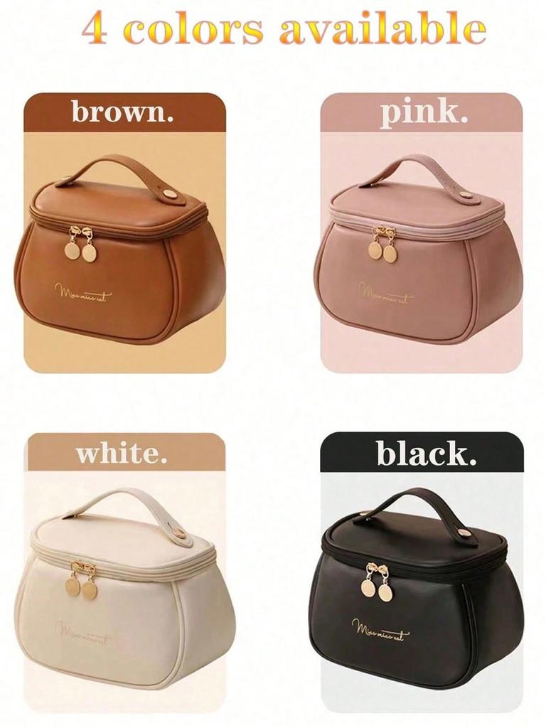 Large Capacity Double-Layer Makeup Bag, PU Leather Waterproof Cosmetic Bag, Makeup Organizer, Lightweight Toiletry Bag With Comp