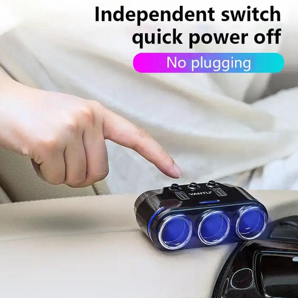New Car Charger Multifunctional USB Fast Charge One Cigarette 3-Way Trailer Lighter Three Socket Car Cigarette Splitter Lig Z6J5
