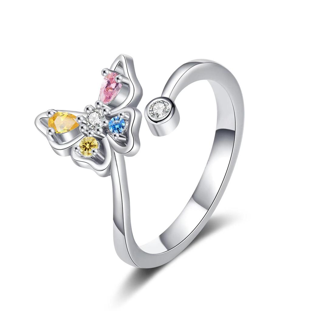 Simple Creative Butterfly Zircon Adjustable Ring with Fairy Design