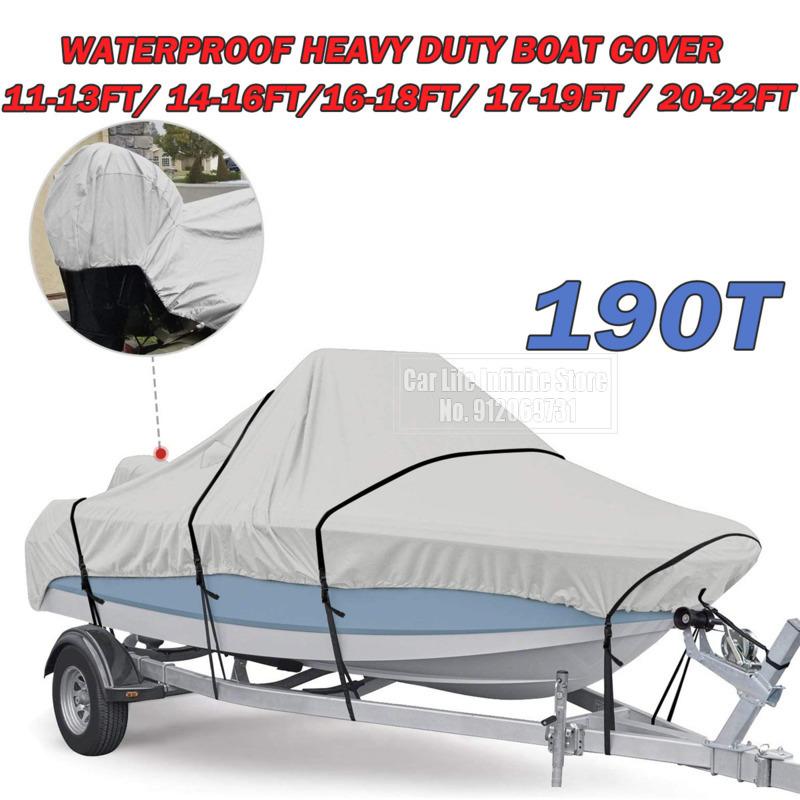 190T Yacht Outdoor Protection Waterproof Boat Cover Oxford Fabric Anti-smashing Tear Proof Silver Reflective Boat Cover 11-22FT
