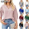 Damenmode Lässig Einfarbig Druck V-Ausschnitt Blusen & Hemden