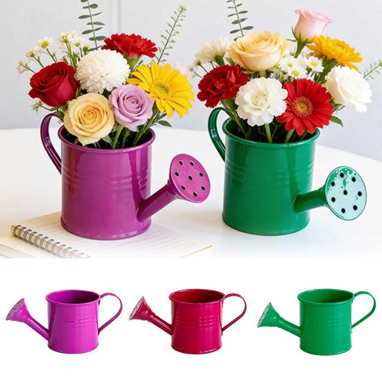 Colorful Iron Floral Container Metal Watering Can for Outdoor Plants, Small Kettle with Handle Decorative Plant Jug Succulents Garden Flowers,