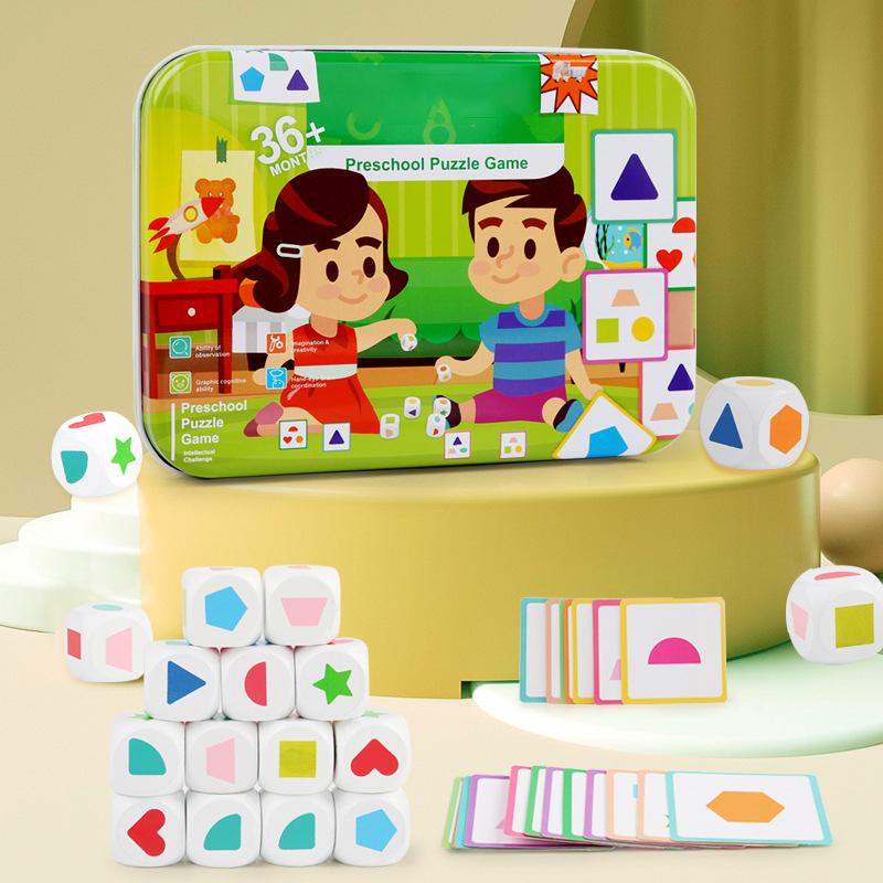 

Kid Geometric Dice Set Board Memory Games Shape Colour Matching Sorter Stacking Blocks Montessori Puzzle Sensory Boy Toy Gift
