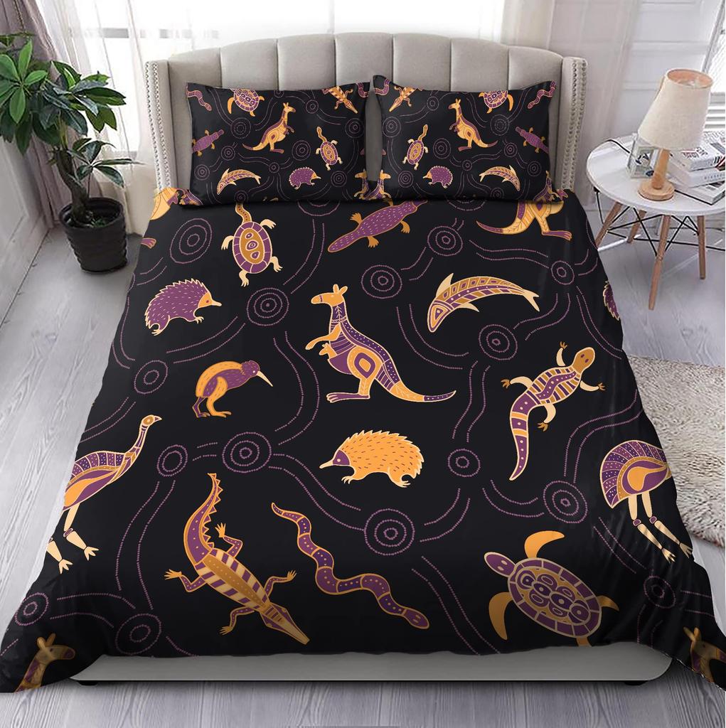 Purple Australian Original Bedding Collection Geometric Pattern Duvet Cover Microfiber Indigenous Style Comforter Cover Twin King Size