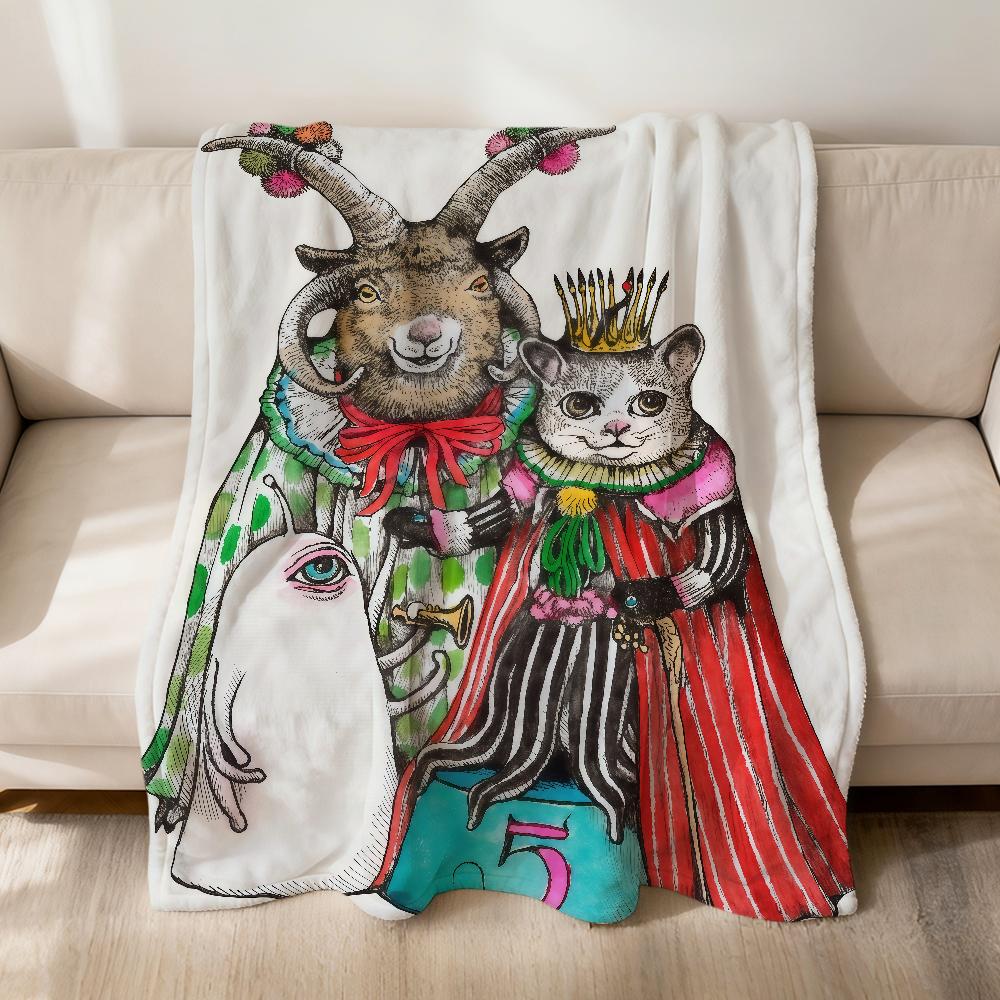 

Cute Vintage Cartoon Cat Fashion Brand Flannel Soft Warm Plush Blanket Sofa Living Room Pet Hogar Bedroom Gift Home Car Portable 75x90cm