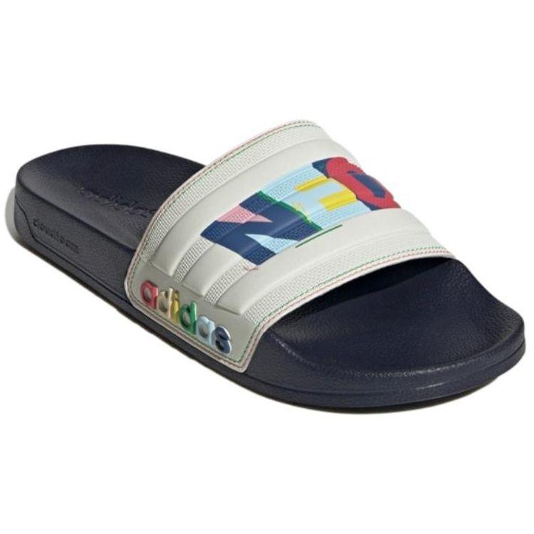 Adidas Neo Adilette Shower Letter Impact Resistant Breathable Leather Splicing Non-Slip Quick-Dry Slide Sandals Unisex Sandals White HQ3654