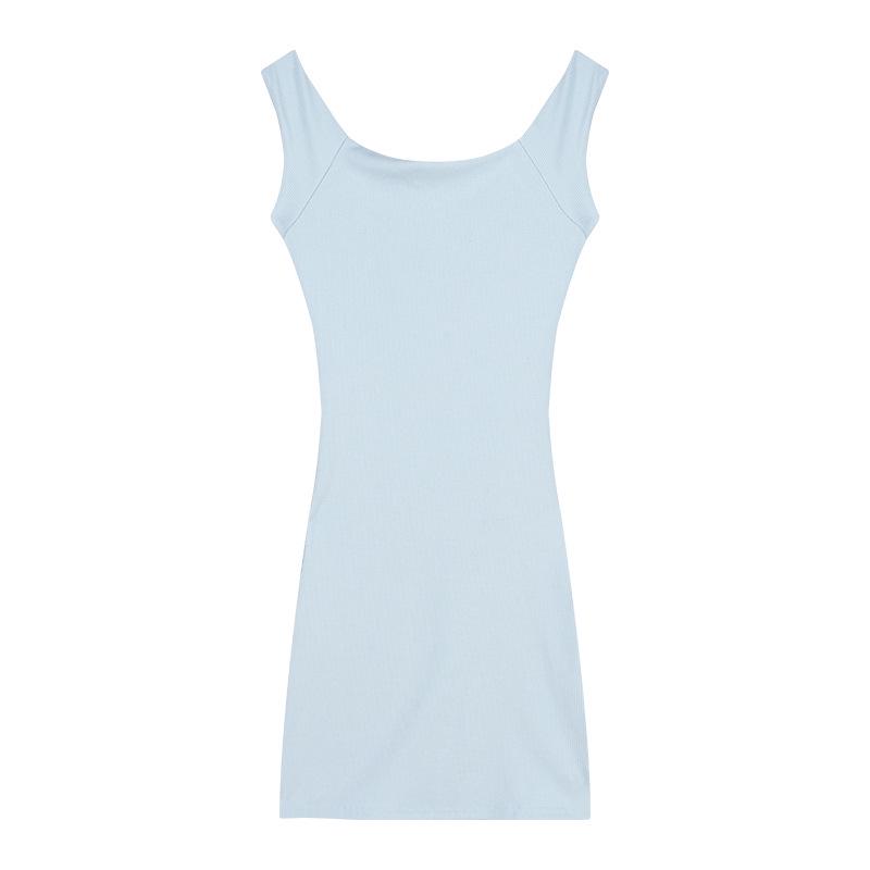 

Синее облегающее платье-майка с открытыми плечами - Летний сексуальный стиль, подчеркивающий талию, для женщин Large синий