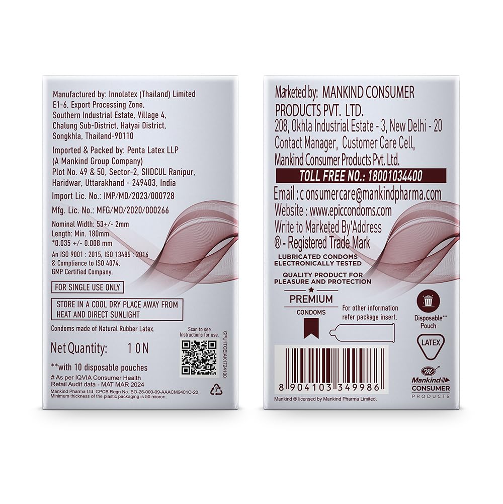 Manforce Epic ThinX Overloaded | Ultra Thin Extra Lube Condoms with Easy Peel Pack | 10 Sheets