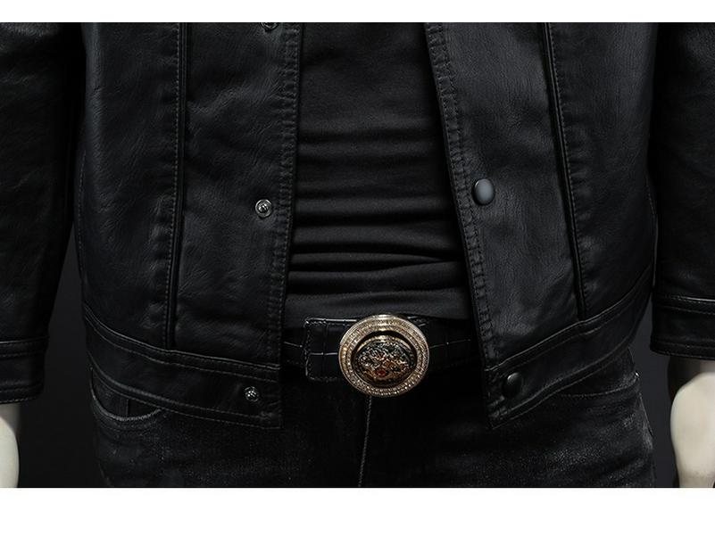 Men's Slim-Fit Turn-Down Collar Leather Motorcycle Jacket - Trendy Casual Outerwear