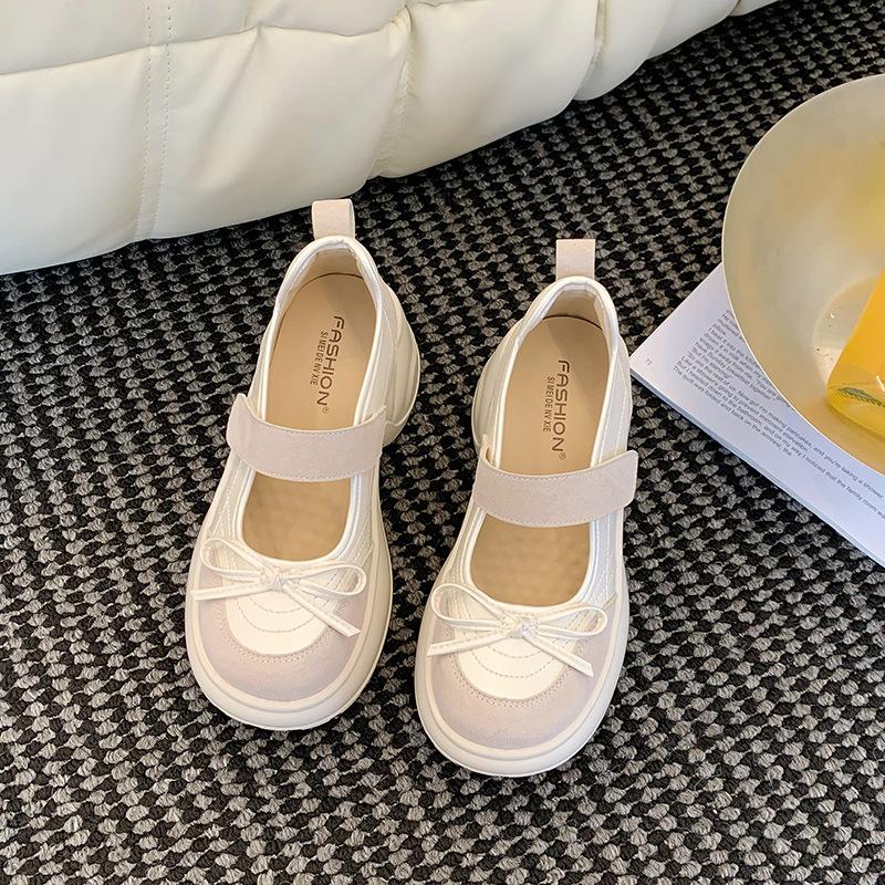 

Lanjue bow thick-soled French Mary Jane small leather shoes women s 25 spring and summer height increase hollow breathable Velcro single shoes 40
