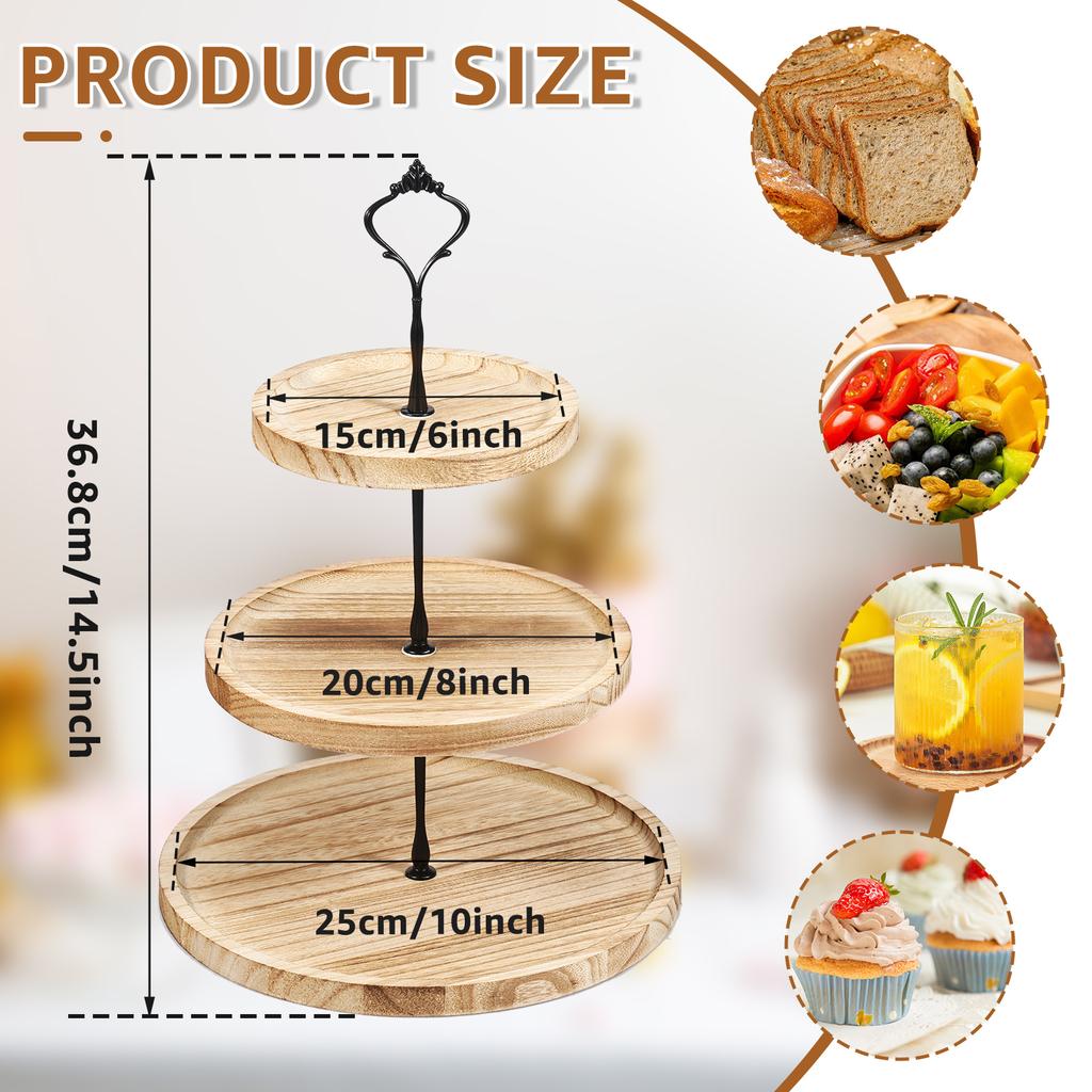 3 Layer Wood Cupcake Stand High-capacity Snacks Display Tray Square Plates for Desserts Fruits,Kitchen Organizer for Xmas Party