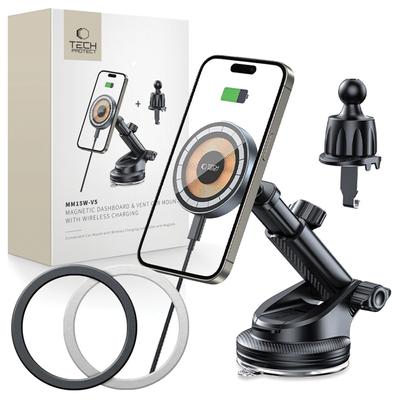Tech-Protect Mm15W-V5 Magnetic Magsafe Dashboard & Vent Car Mount Wireless Charger 15W Black/Interior