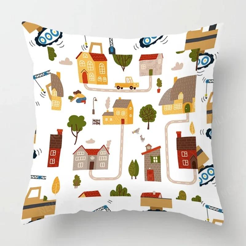 Cute Childlike Suitable for Children Type Square Cushion Cover Polyester Sofa Bedroom Living Room Pillowcase Decoration