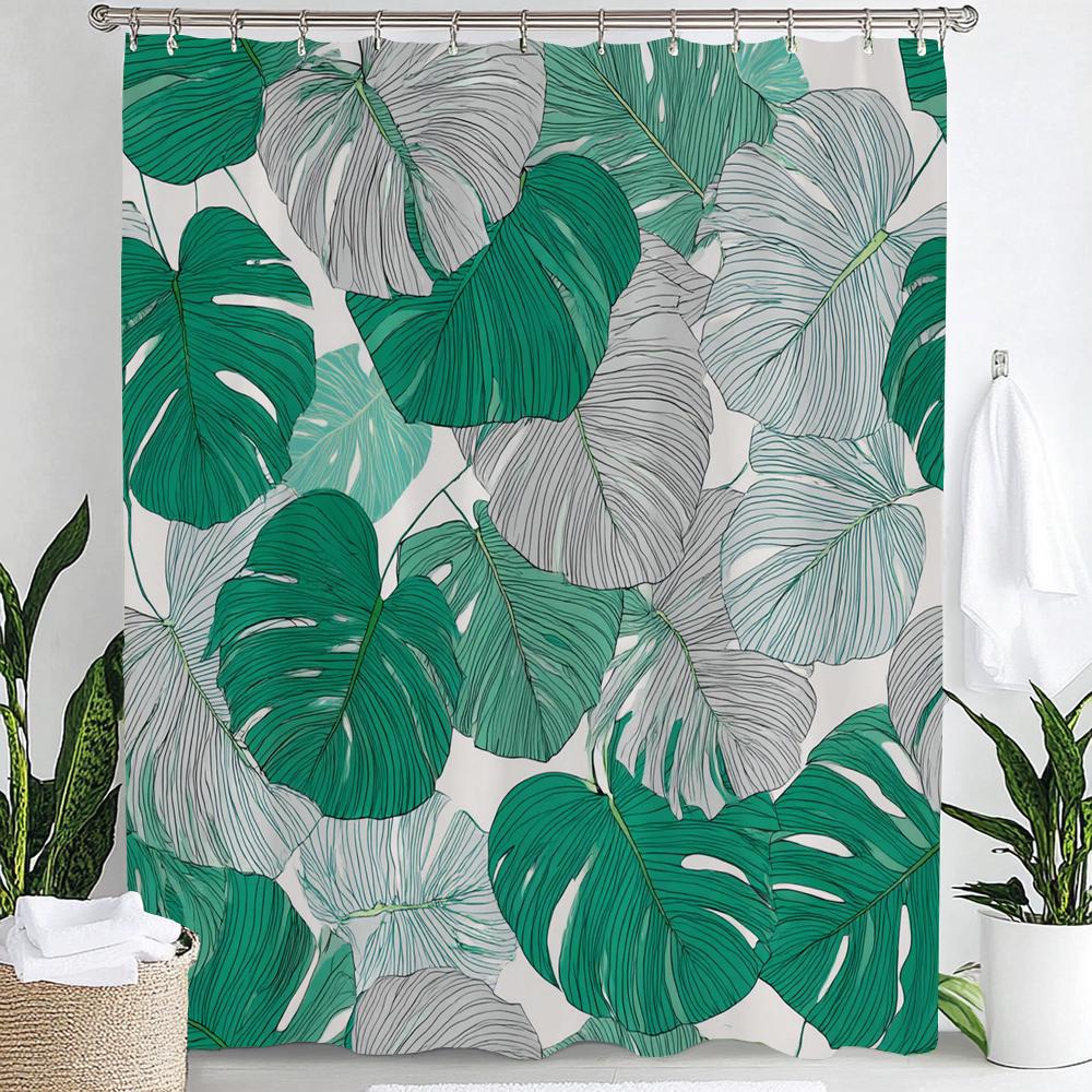 Leaves Print Shower Curtain,Tropical Plants and Leaves Bathroom Decoration Curtain Partition Privacy Hanging Curtain with Hooks