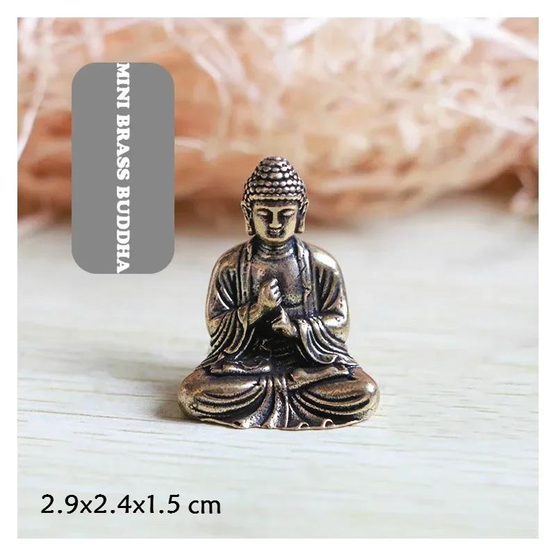 Small Creative Craft Mini Portable Vintage Brass Buddha Statue Pocket Sitting Buddha Figure Sculpture Office Desk Decor Ornament