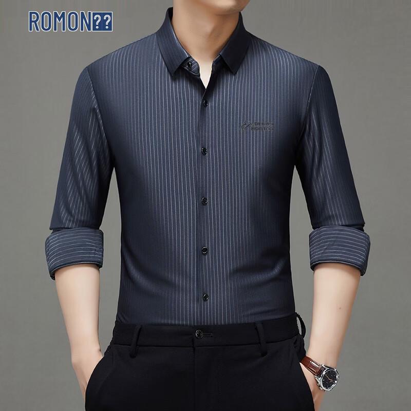 ROMON Men s Casual Striped Long Sleeve Shirt 50