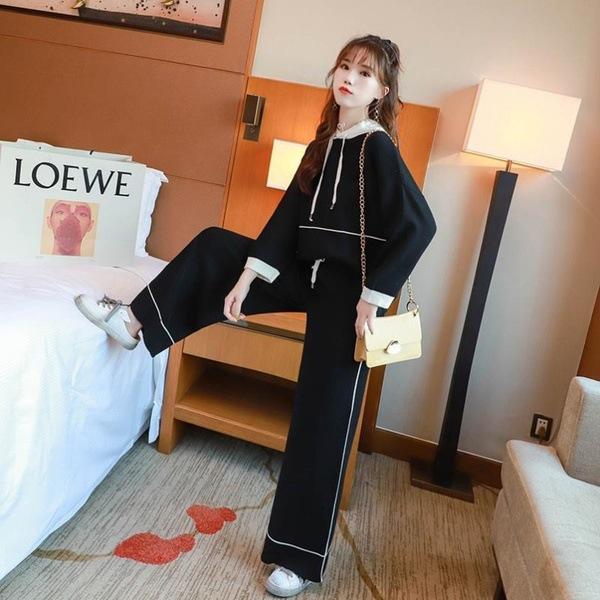 Autumn 2023 Women's Stylish Hooded Sweatshirt and Wide-Leg Pants Set