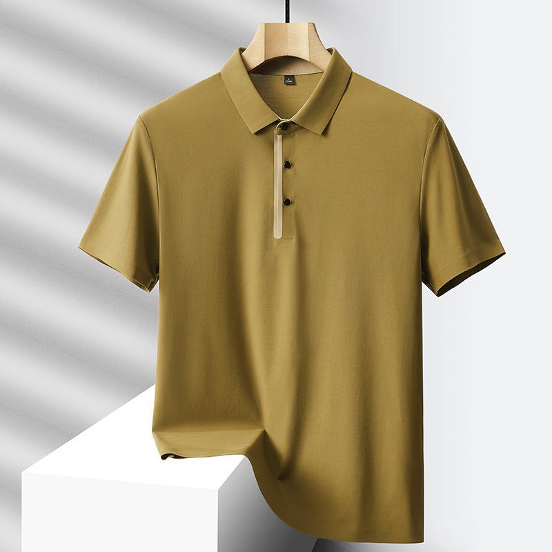 Men's Ice Silk Polo Shirt, Casual Short Sleeve Placket Detail Solid Color Golf Top
