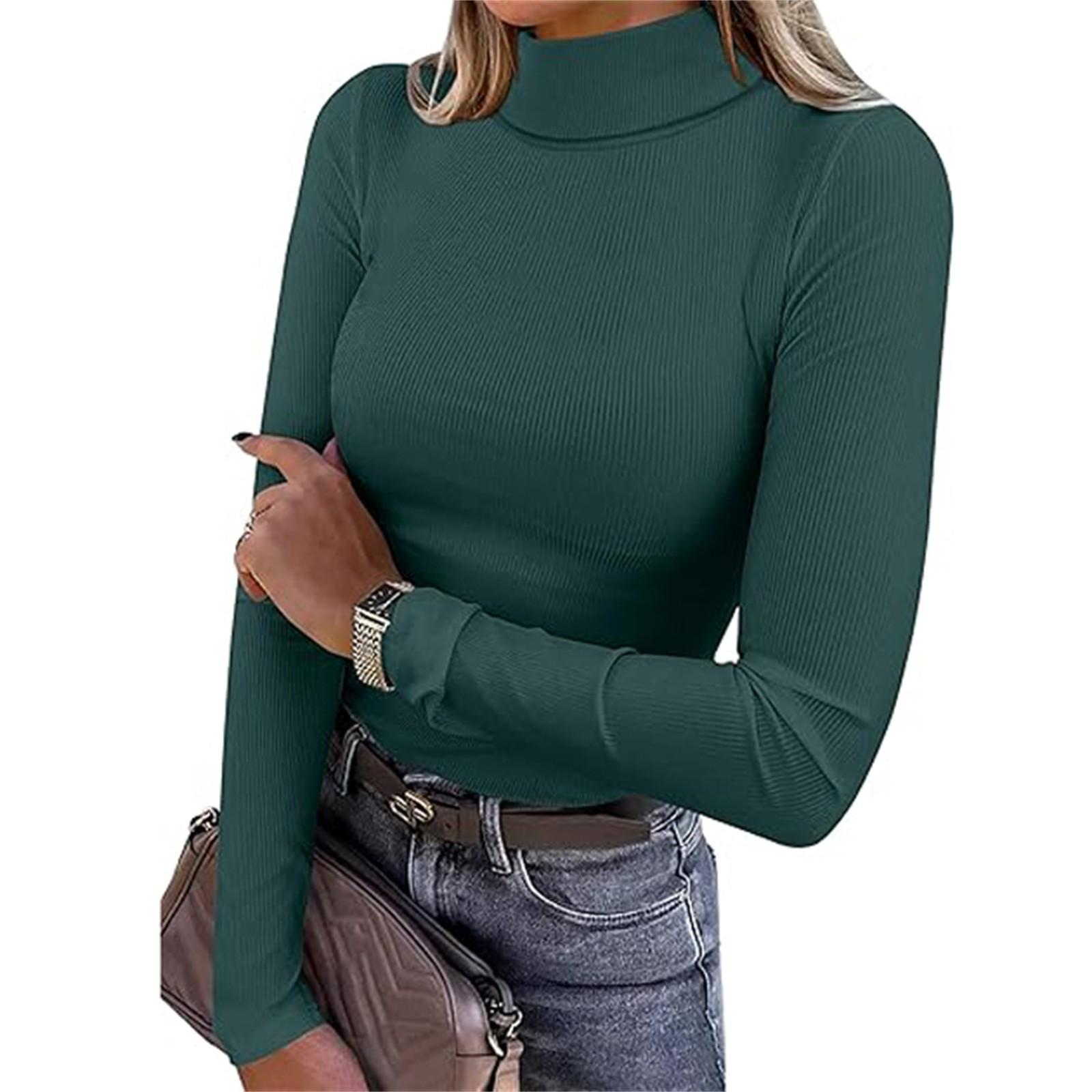 

Женская приталенная футболка Модная повседневная с градиентом однотонная с круглым вырезом пуловер с длинным рукавом топ XL темно-зеленого