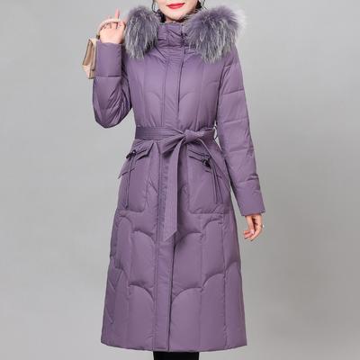 Real Fur Collar Winter Long Down Jacket for Women Vintage Parka Hooded Elegant Thick Warm White Duck Down Coats Woman Outerwears