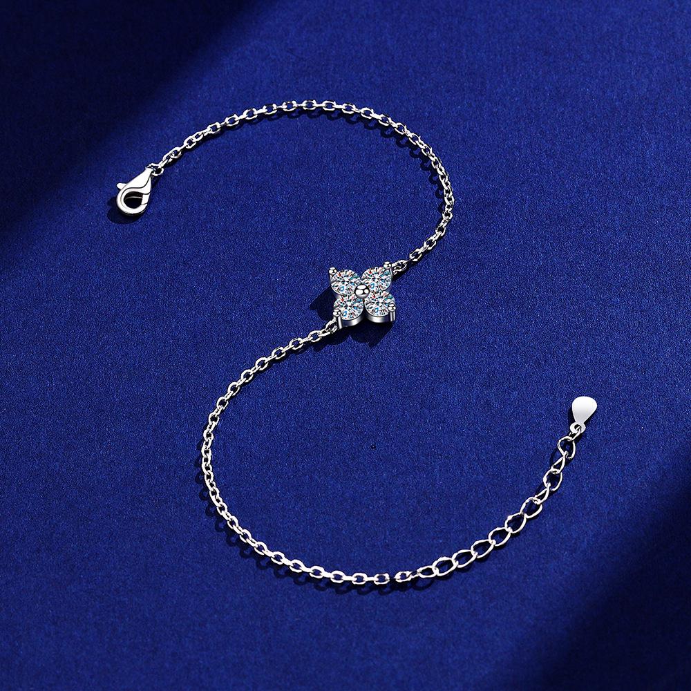 S925 Sterling Silver Moissanite Four-Leaf Clover Bracelet - Elegant, Versatile, Luxury Women’s Jewelry