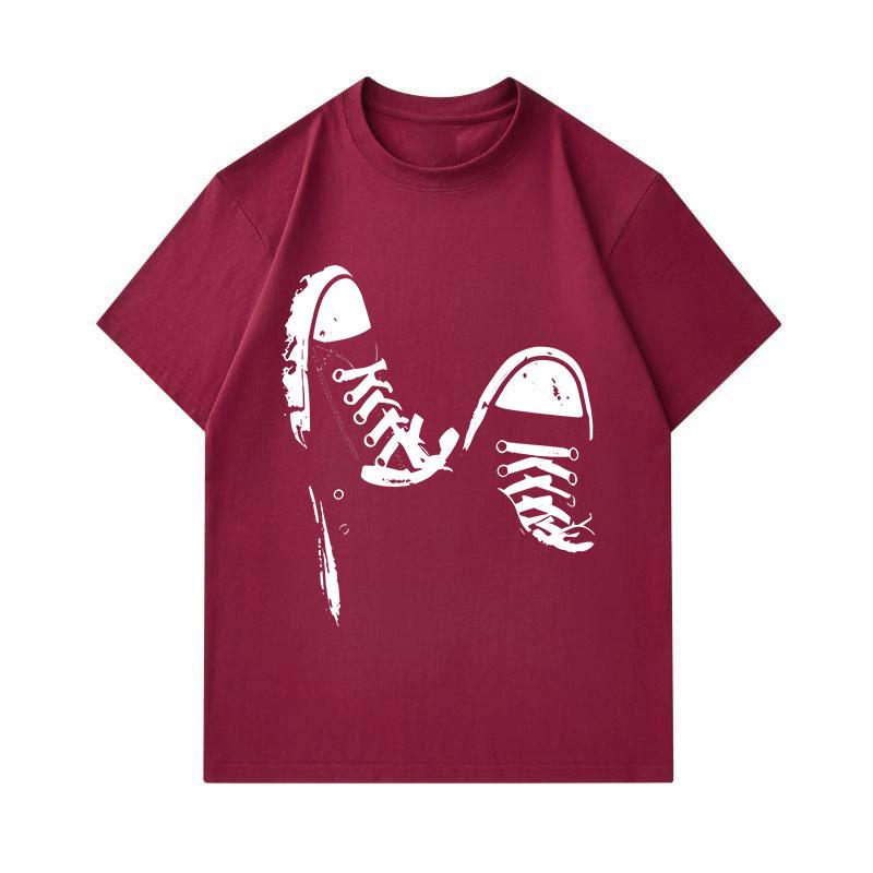 Men's 100% Cotton Crew Neck Short Sleeve T-Shirt, Distressed Sneaker Footprint Print Casual Comfortable Breathable Lightweight Tee for Daily Wear Stre