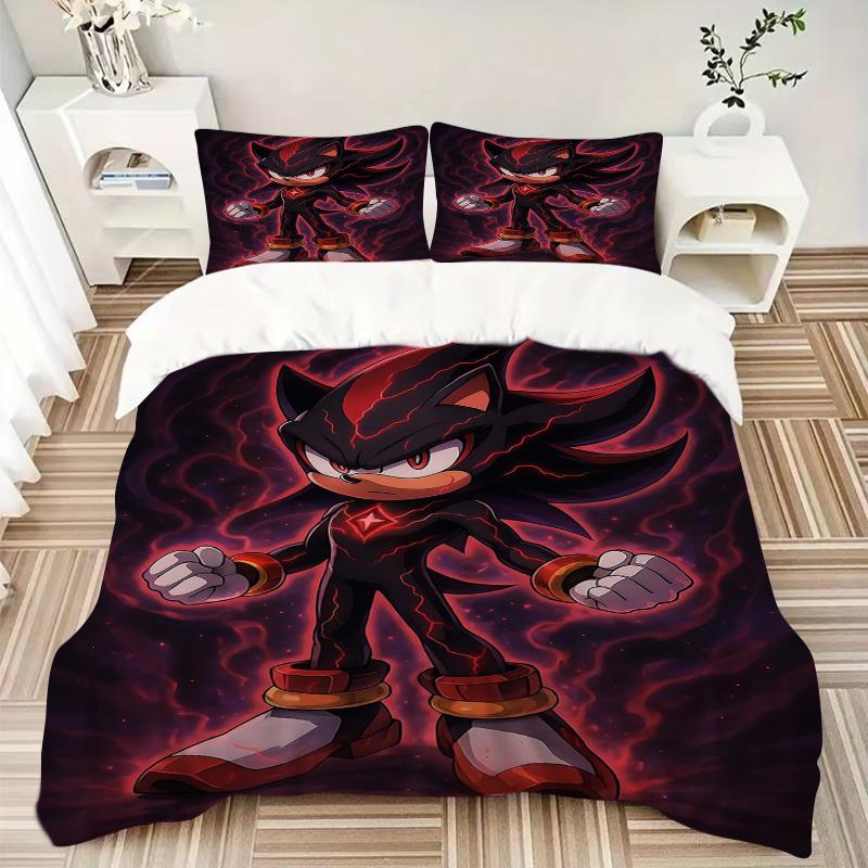 3pcs Shadow the Hedgehog Dark Forces Unleashed Pattern Bedding Three-Piece Set (1 Cover + 2 Pillowcases, No Fillings), This Printed Bedding