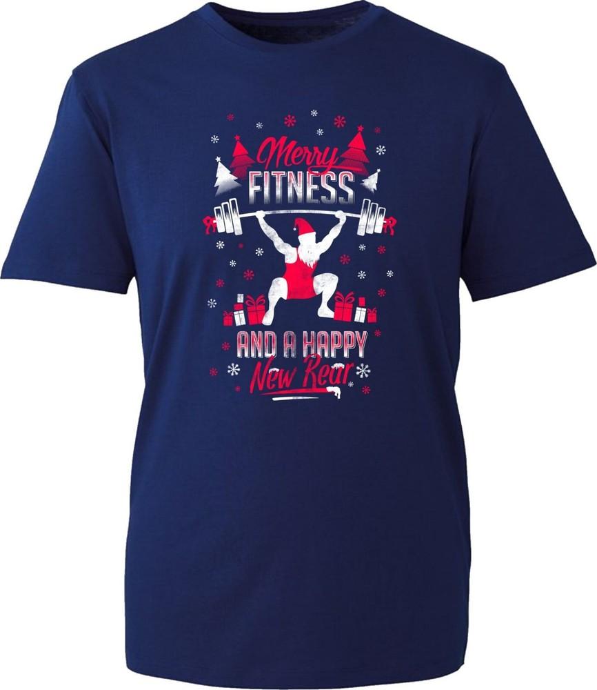 Merry Fitness And A Happy New Rear TShirt Christmas Gym Xmas Workout Tee Top