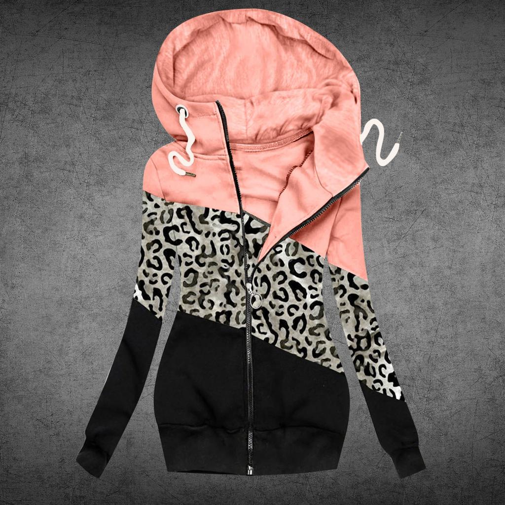 Dámské Zimní Neformální Leopardí potisky Bunda na zip Mikina s dlouhým rukávem Kabát