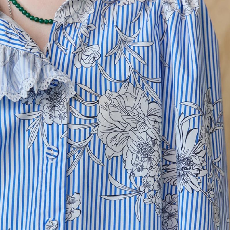 MAXZA Bluză cu dantelă florală, volane și dungi Ze05qb011na