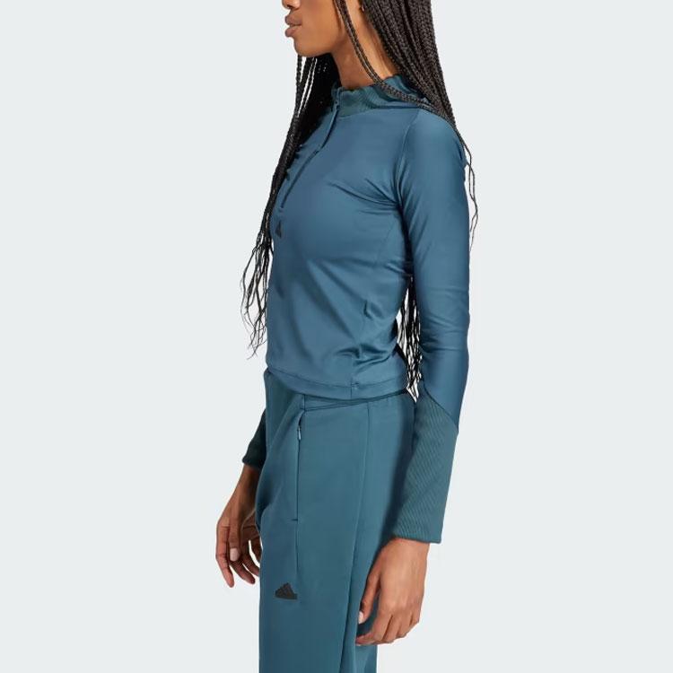 Adidas Z.N.E. Long Sleeve Tee With Ribbed Sleeves And Logo Women Tops Navy-Blue IM4918