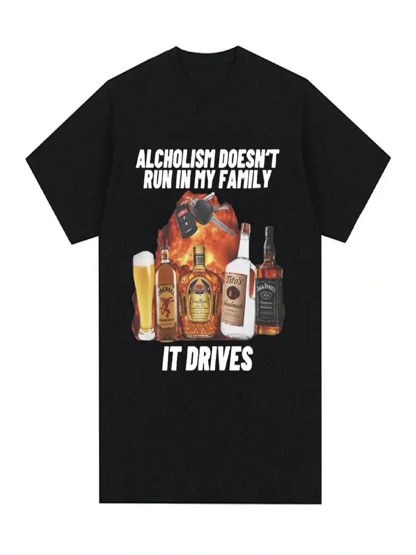 Alcholism Doesnt Run In My Family It Drives T Shirt Funny Drunk Driving Fashion Hip Hop T-Shirt Casual T-Shirts S разноцветный