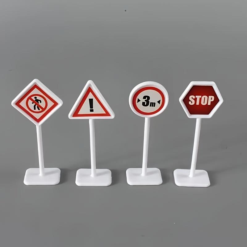15Pcs Traffic Sign Model Standees, Mini Intersection Light & Barrier Ornaments