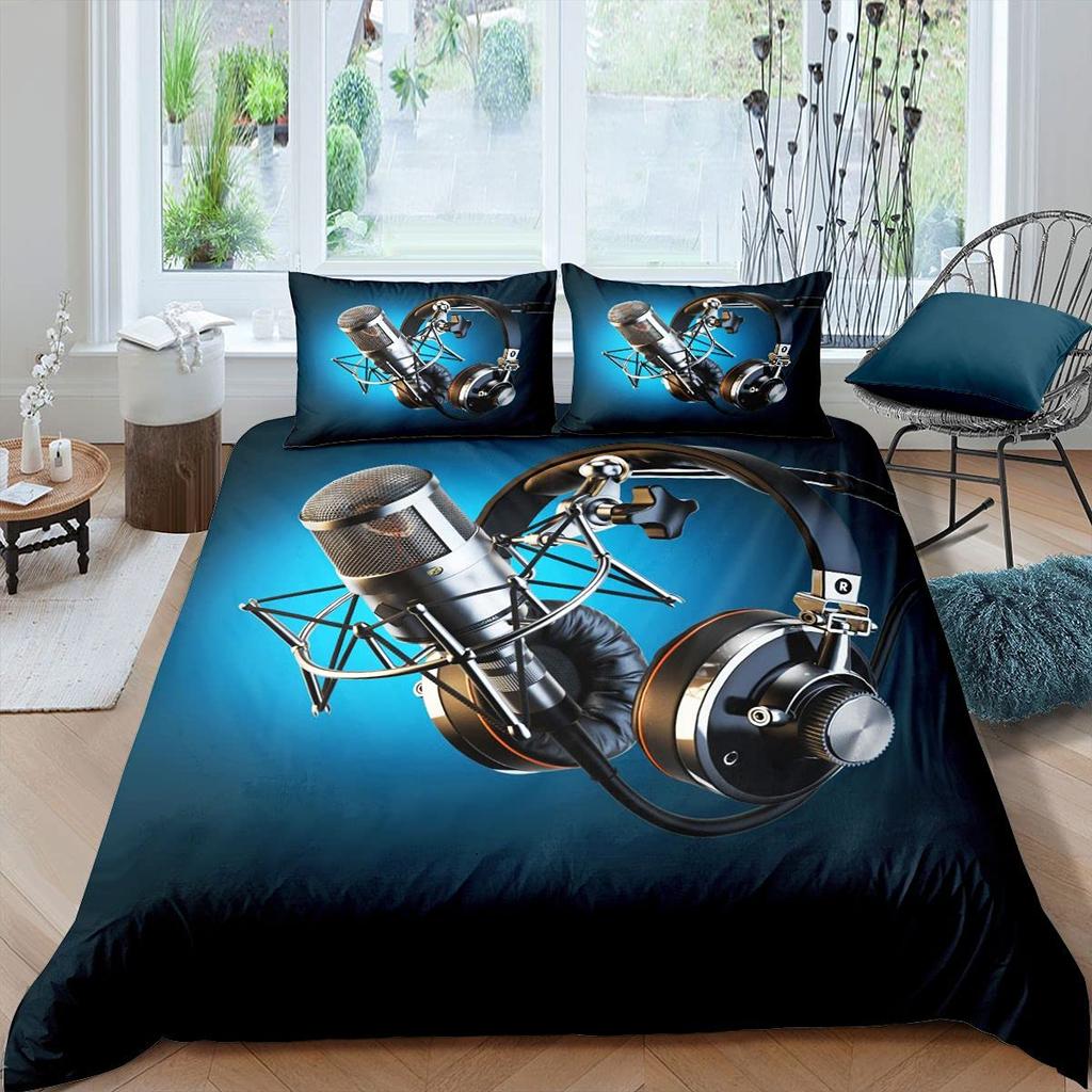 Headphones Duvet Cover Set for Kids Teens Queen Lightweight Down Quilt Covers Bedroom Decor 2 Pillowcases 1 Duvet Cover No Quilt