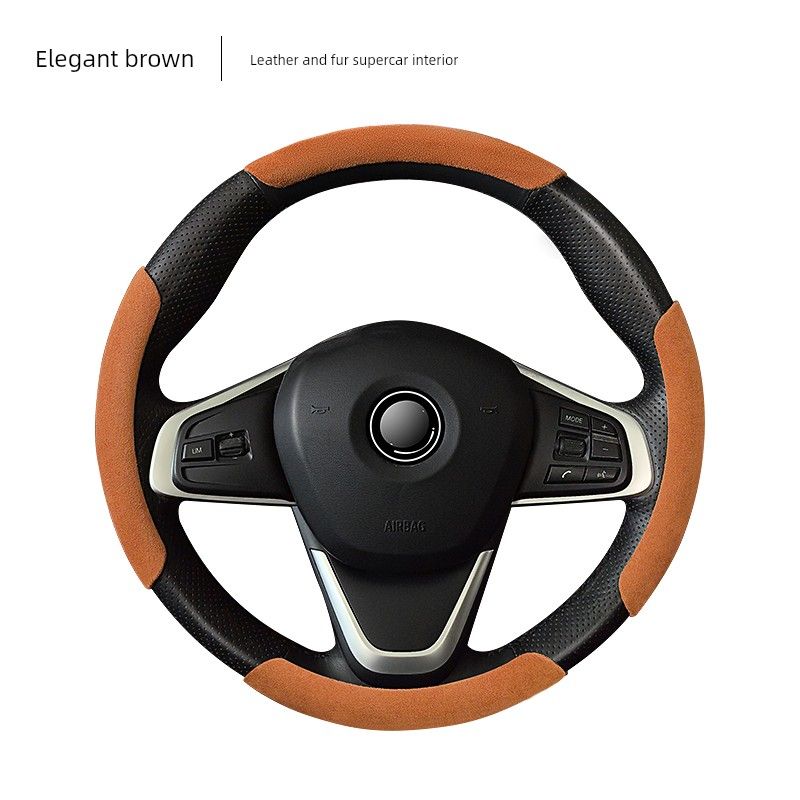 Car Steering Wheel Cover, Ultra-Thin Short Style, Suede, Winter Anti-Slip, Sweat-Absorbent, Unisex, Trendy Style, High-End Feel