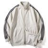 Men's Autumn and Winter Warm Fleece-Lined Thick Striped Color-Block Sweatshirt, Youthful Loose Casual Zip-Up Jacket with Stand Collar, Trendy