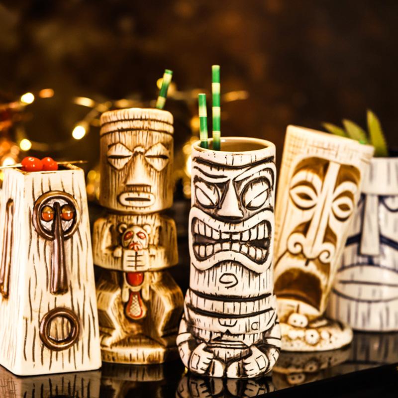 Tazza in Ceramica Creativa Faccia Totem Sciamano Bicchiere Tiki Bar Bicchiere da Vino Cocktail Bicchiere da Whisky Tazza da Birra Tazza da Succo Spessa