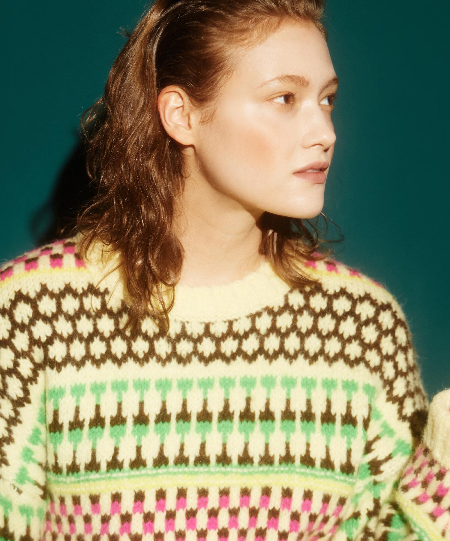 Green Butter Alpaca Blend Pom Pullover (Butter) Free